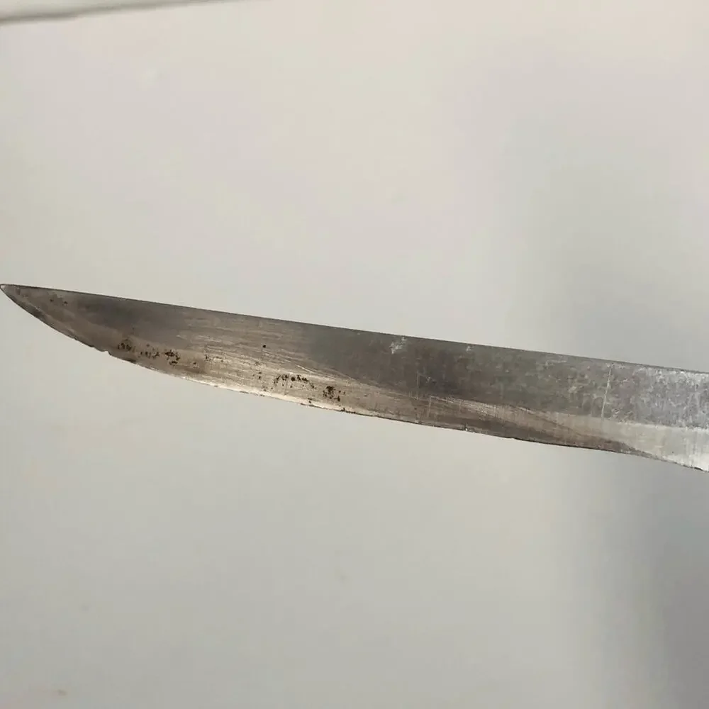 vintage wooden handled kitchen knife 5 inch blade riveted handle brown‎ as is